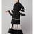 Naneen Black/White Matt Nida and Georgette Contrast pleated at sleeve and Bottom front open Abaya