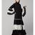 Naneen Black/White Matt Nida and Georgette Contrast pleated at sleeve and Bottom front open Abaya