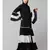 Naneen Black/White Matt Nida and Georgette Contrast pleated at sleeve and Bottom front open Abaya