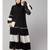 Naneen Black/White Matt Nida and Georgette Contrast pleated at sleeve and Bottom front open Abaya