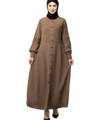 Khaki/Beige Matt Nida Pleats at front and sleeve Front open Casual Abaya