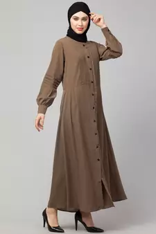 Khaki/Beige Matt Nida Pleats at front and sleeve Front open Casual Abaya