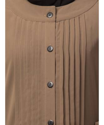 Khaki/Beige Matt Nida Pleats at front and sleeve Front open Casual Abaya 5