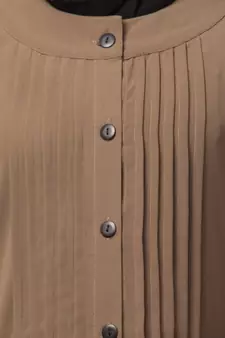 Khaki/Beige Matt Nida Pleats at front and sleeve Front open Casual Abaya