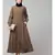 Khaki/Beige Matt Nida Pleats at front and sleeve Front open Casual Abaya