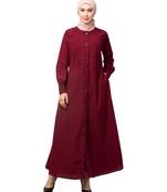 Maroon Matt Nida Pleats at front and sleeve Front open Casual Abaya