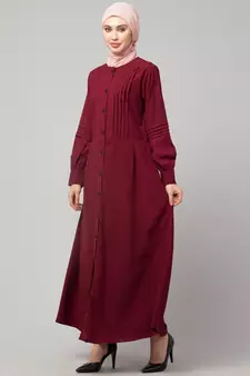 Maroon Matt Nida Pleats at front and sleeve Front open Casual Abaya