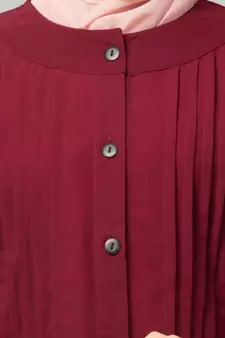 Maroon Matt Nida Pleats at front and sleeve Front open Casual Abaya