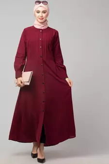 Maroon Matt Nida Pleats at front and sleeve Front open Casual Abaya