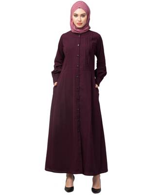 Wine Matt Nida Pleats at front and sleeve Front open Casual Abaya 1