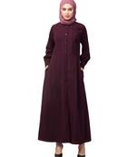 Wine Matt Nida Pleats at front and sleeve Front open Casual Abaya