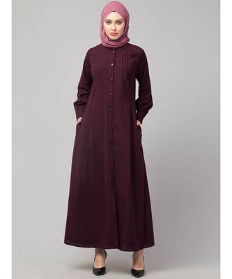 Wine Matt Nida Pleats at front and sleeve Front open Casual Abaya 2