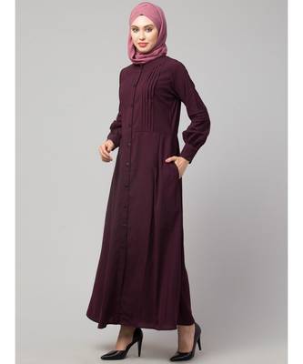 Wine Matt Nida Pleats at front and sleeve Front open Casual Abaya 3