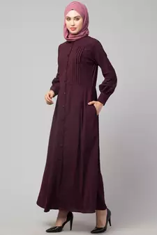 Wine Matt Nida Pleats at front and sleeve Front open Casual Abaya