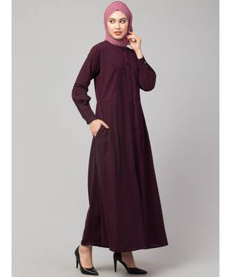 Wine Matt Nida Pleats at front and sleeve Front open Casual Abaya 4