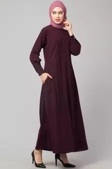 Wine Matt Nida Pleats at front and sleeve Front open Casual Abaya