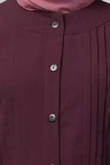Wine Matt Nida Pleats at front and sleeve Front open Casual Abaya