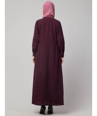 Wine Matt Nida Pleats at front and sleeve Front open Casual Abaya 6