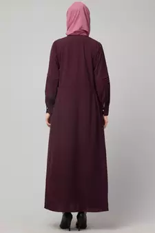 Wine Matt Nida Pleats at front and sleeve Front open Casual Abaya
