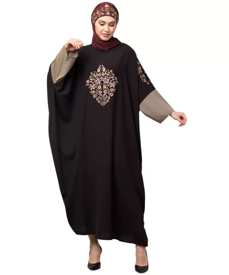 Black/Khaki Matt Nida front and sleeve embroidery contrast sleeve Kaftan