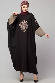 Black/Khaki Matt Nida front and sleeve embroidery contrast sleeve Kaftan