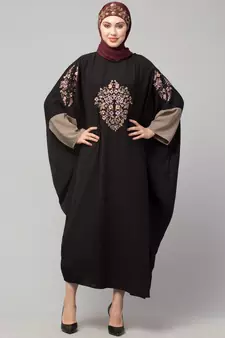 Black/Khaki Matt Nida front and sleeve embroidery contrast sleeve Kaftan