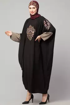 Black/Khaki Matt Nida front and sleeve embroidery contrast sleeve Kaftan