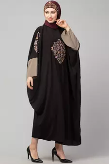 Black/Khaki Matt Nida front and sleeve embroidery contrast sleeve Kaftan