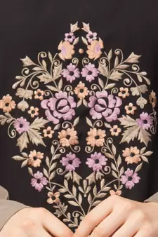 Black/Khaki Matt Nida front and sleeve embroidery contrast sleeve Kaftan