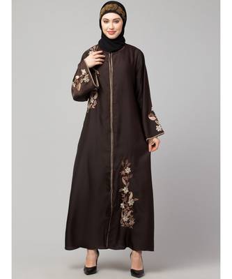 Brown Premium Shine Nida Front Open mbroidered Nida Abaya 2