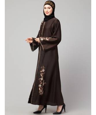 Brown Premium Shine Nida Front Open mbroidered Nida Abaya 3