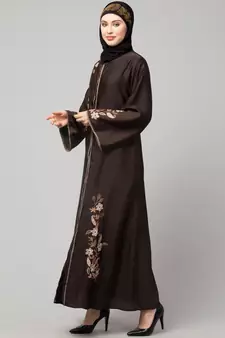 Brown Premium Shine Nida Front Open mbroidered Nida Abaya
