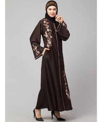 Brown Premium Shine Nida Front Open mbroidered Nida Abaya 4