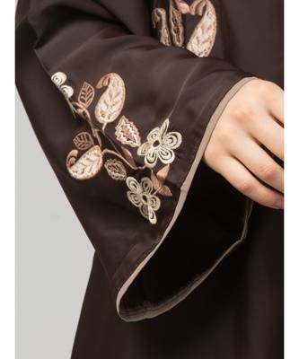 Brown Premium Shine Nida Front Open mbroidered Nida Abaya 5