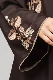Brown Premium Shine Nida Front Open mbroidered Nida Abaya