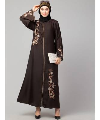 Brown Premium Shine Nida Front Open mbroidered Nida Abaya 6