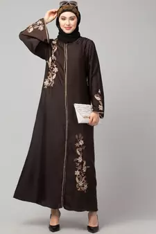 Brown Premium Shine Nida Front Open mbroidered Nida Abaya