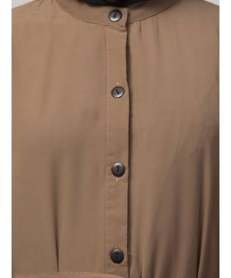 Khaki Matt Nida Front open gather and frill with belt Casual Abaya 5
