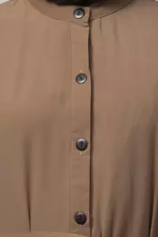 Khaki Matt Nida Front open gather and frill with belt Casual Abaya