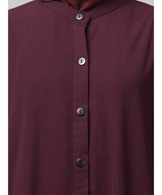 Wine Matt Nida Front open gather and frill with belt Casual Abaya 2