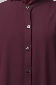 Wine Matt Nida Front open gather and frill with belt Casual Abaya