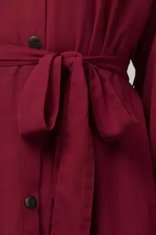 Maroon Matt Nida Front open gather and frill with belt Casual Abaya
