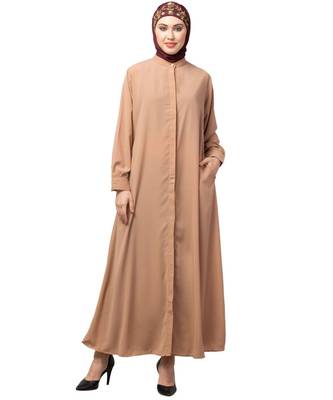 Beige Skin Matt Nida Front open Hidden Placket Daily wear casual Abaya 1