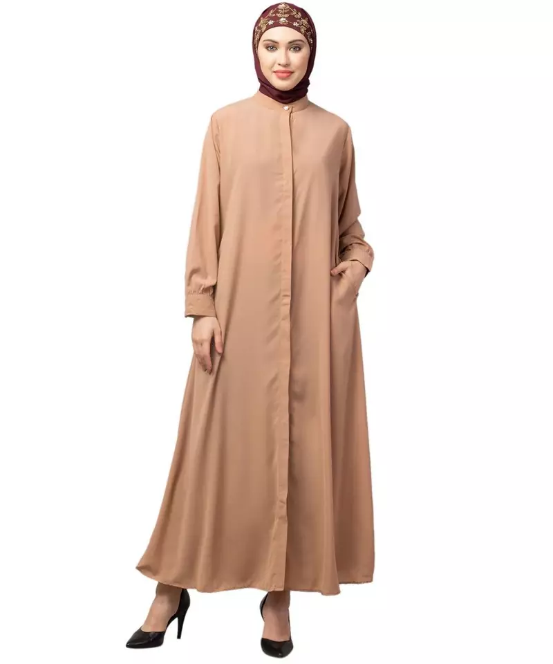 Grey Skin Matt Nida Front open Hidden Placket Daily wear casual Abaya