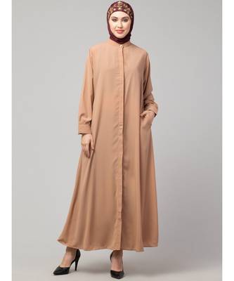Beige Skin Matt Nida Front open Hidden Placket Daily wear casual Abaya 2