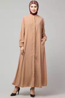 Beige Skin Matt Nida Front open Hidden Placket Daily wear casual Abaya