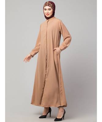 Beige Skin Matt Nida Front open Hidden Placket Daily wear casual Abaya 3