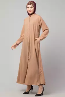 Beige Skin Matt Nida Front open Hidden Placket Daily wear casual Abaya
