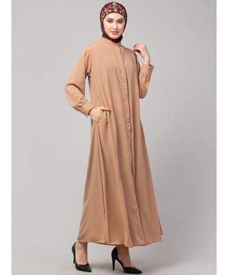 Beige Skin Matt Nida Front open Hidden Placket Daily wear casual Abaya 4