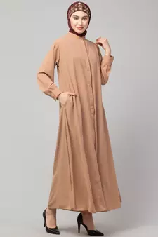 Beige Skin Matt Nida Front open Hidden Placket Daily wear casual Abaya